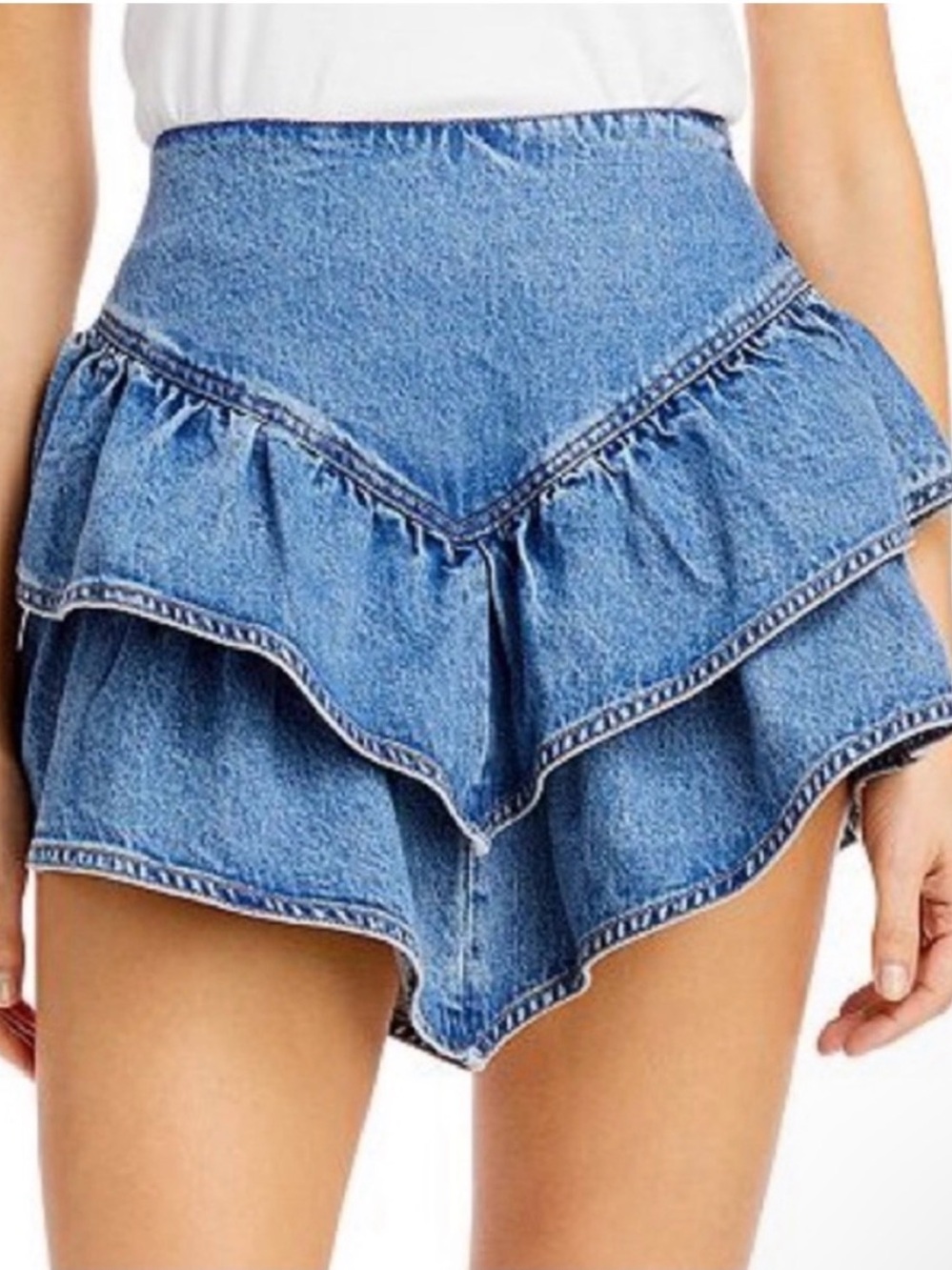 Blank NYC Blue Tiered Ruffle Denim Mini Skirt